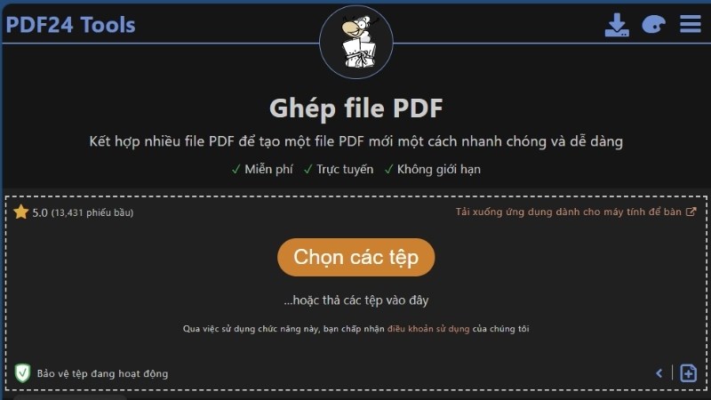 Chọn các tệp bạn muốn ghép Ghép file PDF