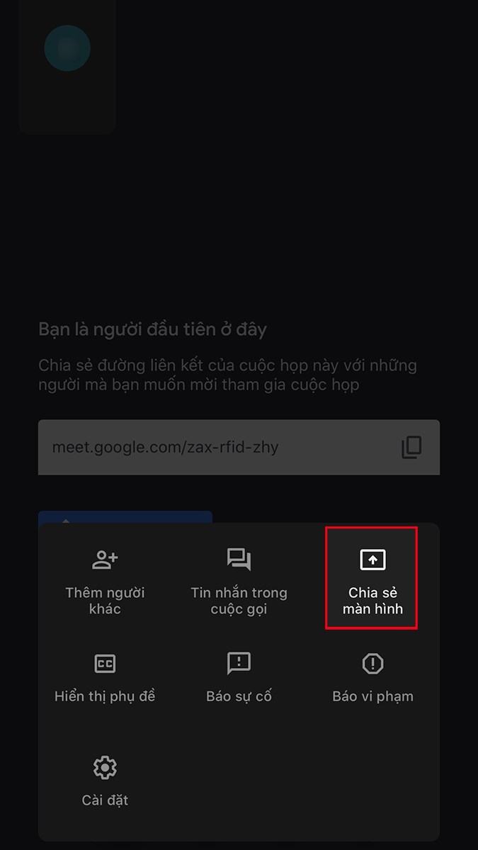 Chọn Chia sẻ màn hình Chọn Chia sẻ màn hình