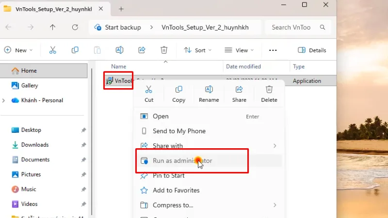 Cài đặt phần mềm bằng quyền Admin